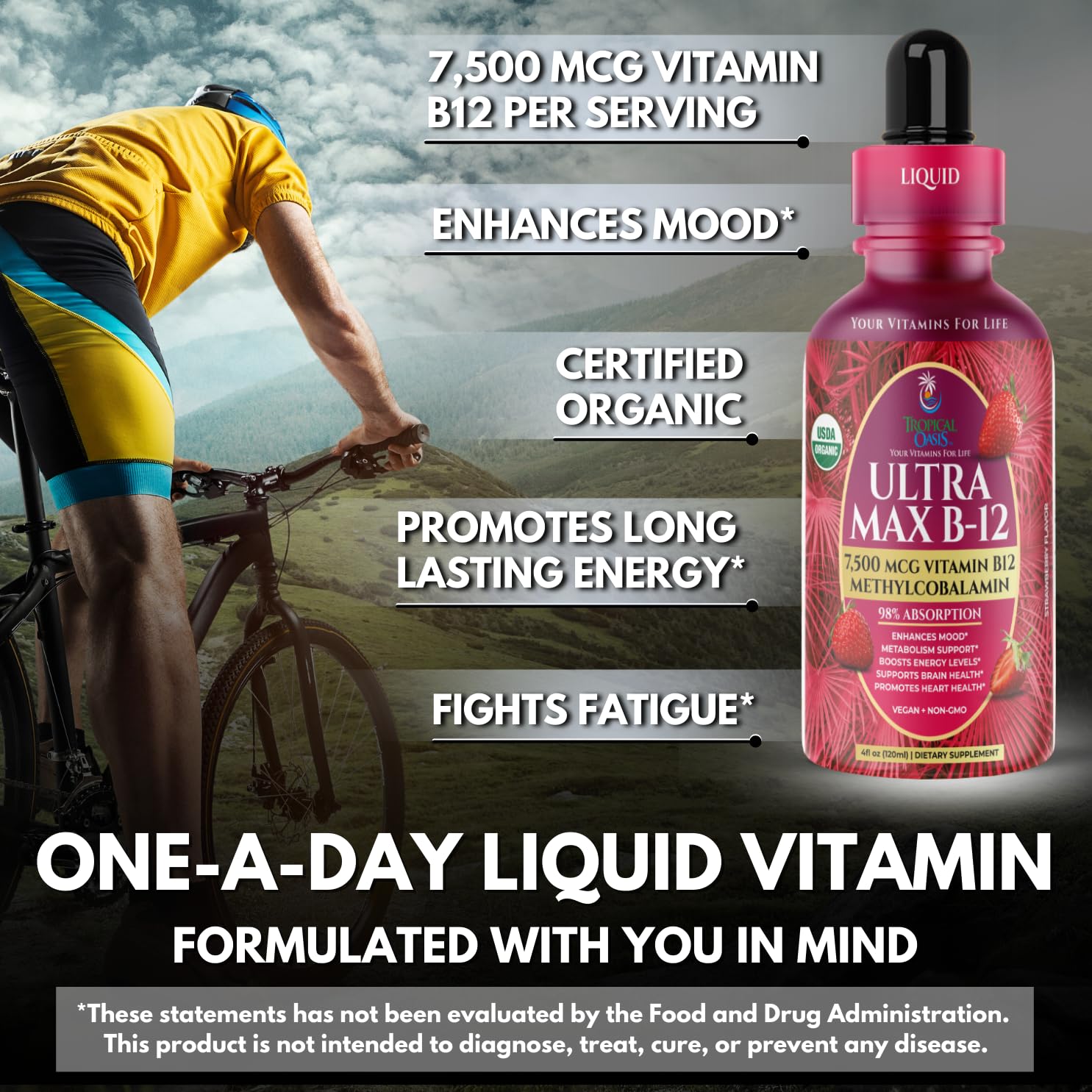 Strawberry flavor B12 bottle with label and dropper