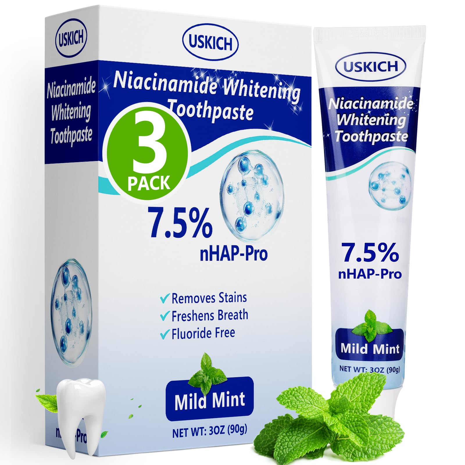 USKICH 7.5% Nano-Hydroxyapatite toothpaste tube close-up