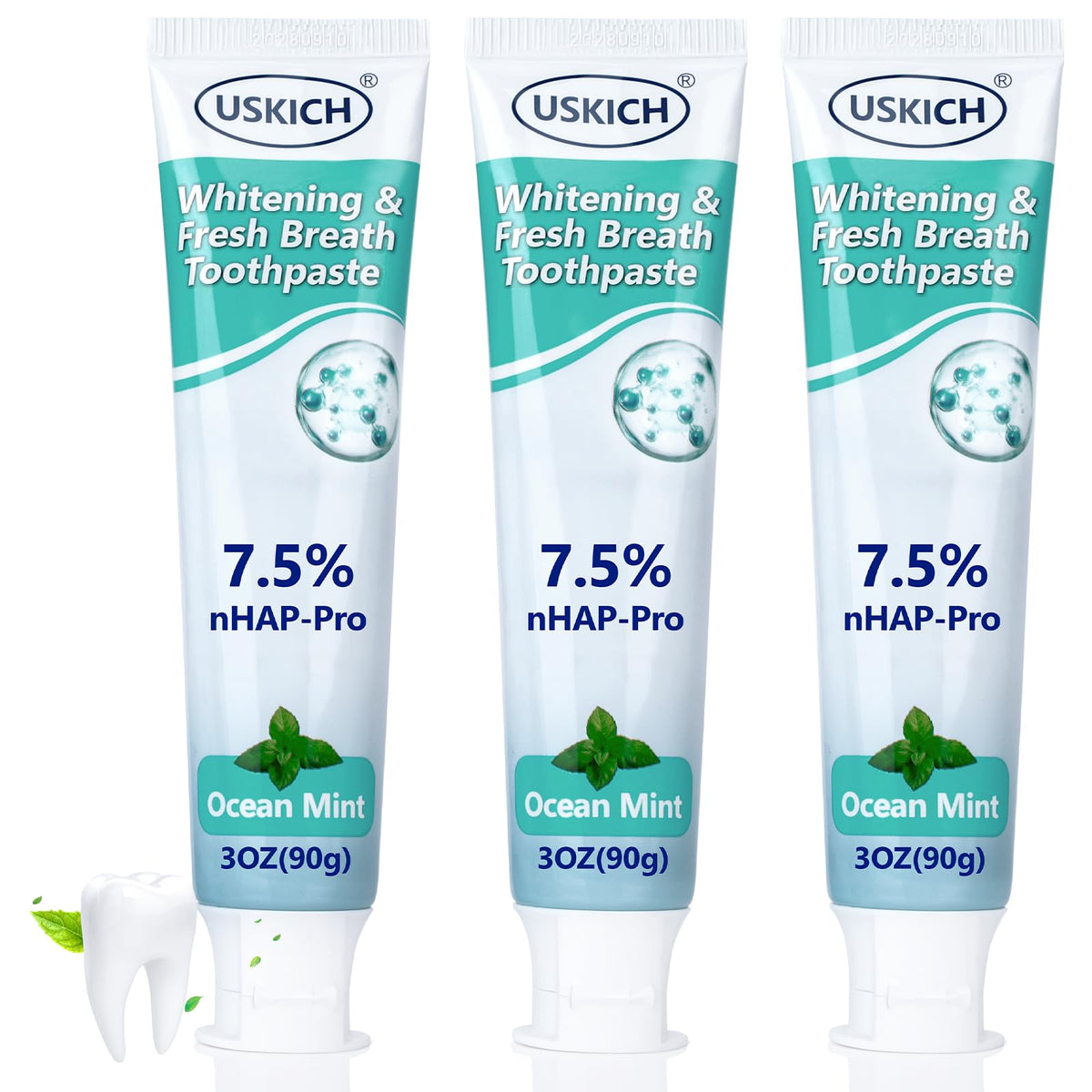 Front view of USKICH Ocean Mint toothpaste three-pack