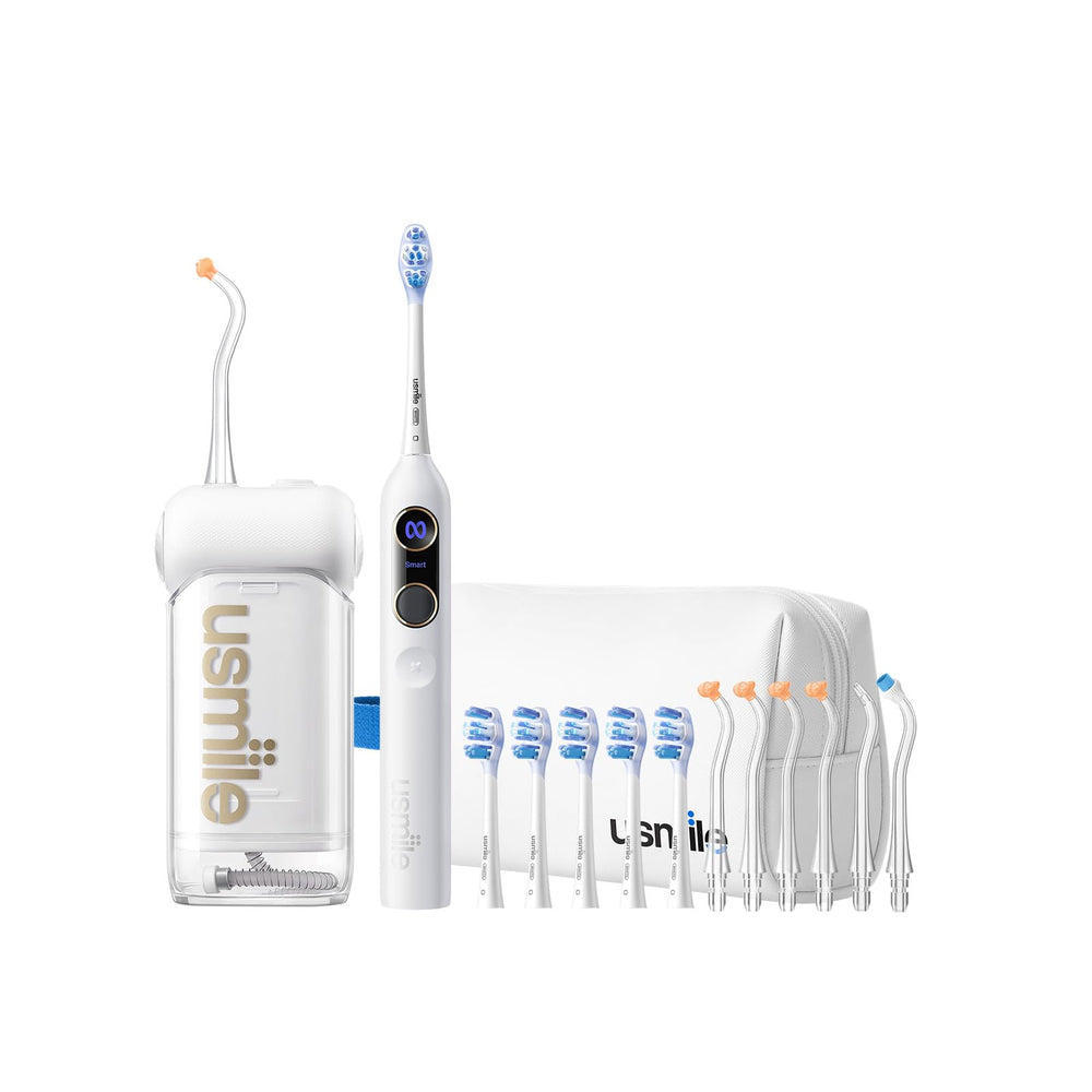 Front view of the 5-in-1 usmile bundle with C10 flosser and Y20 PRO toothbrush