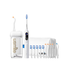 Front view of the 5-in-1 usmile bundle with C10 flosser and Y20 PRO toothbrush