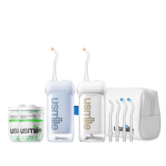 Blue and white usmile C10 portable water flosser front view
