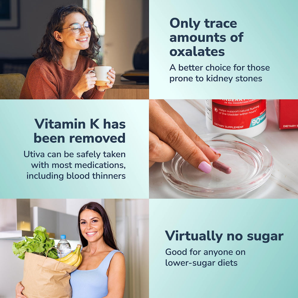 Canada-made Utiva Cranberry product packaging (vegan, non-GMO, gluten-free)