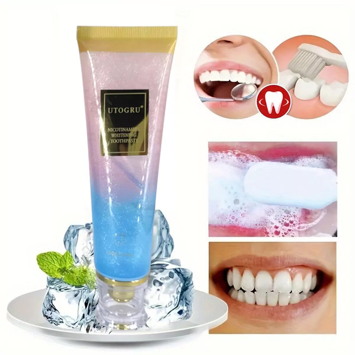 Healthy teeth showing whitening with Niacinamide toothpaste