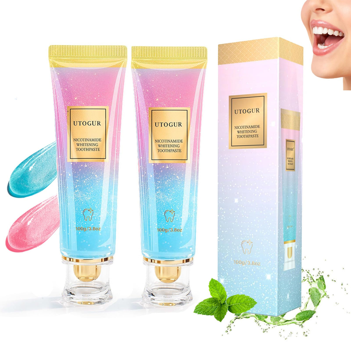 Utogur Probiotic Whitening Toothpaste bottle on white background