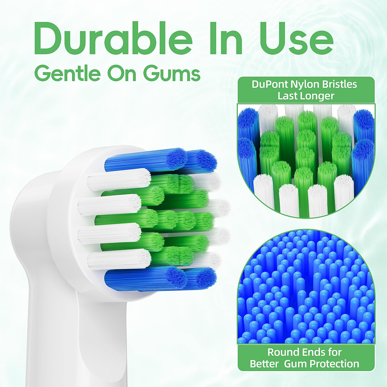 Soft DuPont bristles on UUJ Oral-B compatible head for gentle cleaning