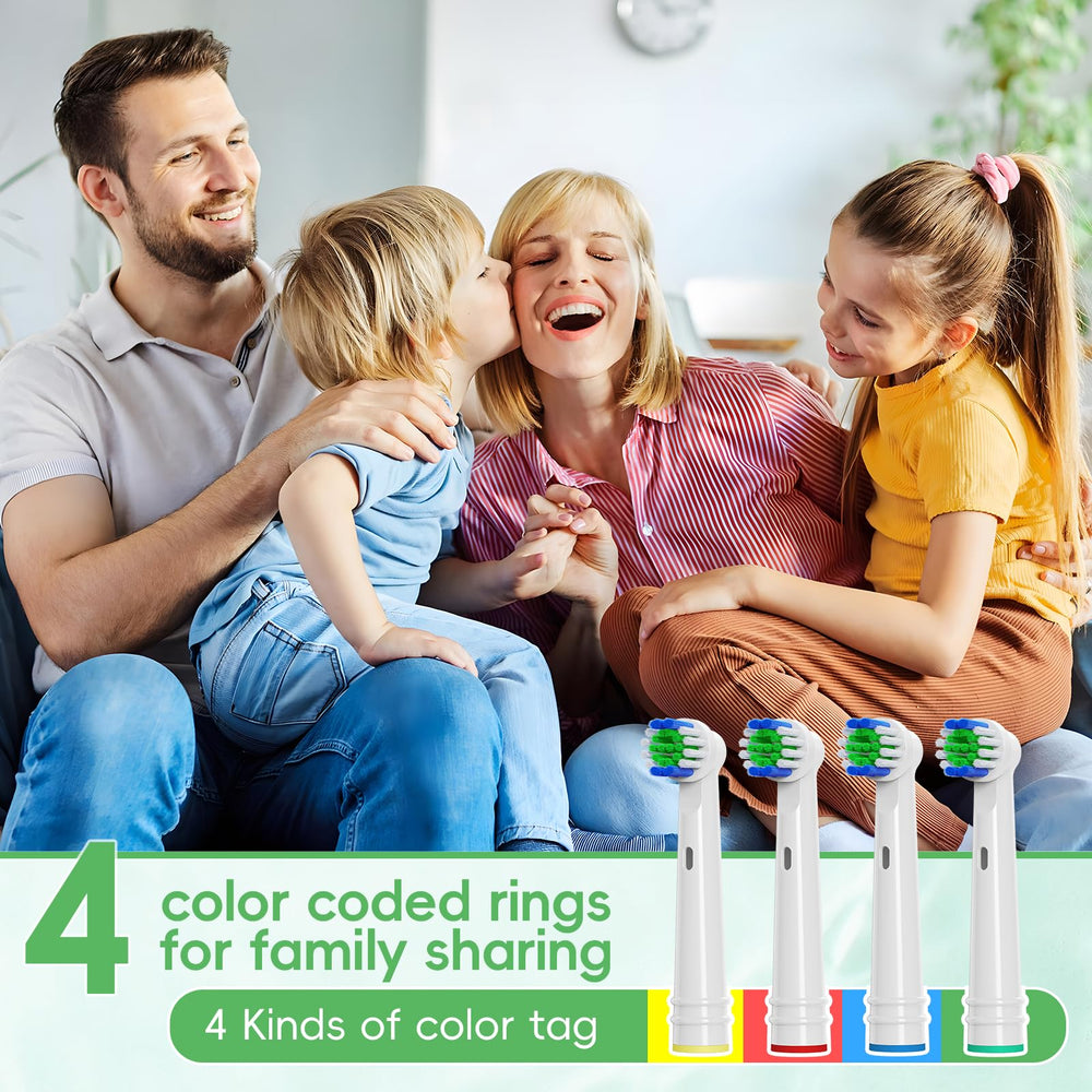 Color-coded brush heads with four color rings for family use