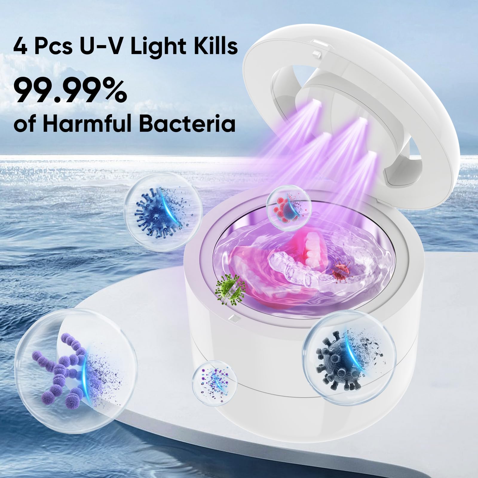 Four UV lights for 360-degree cleaning