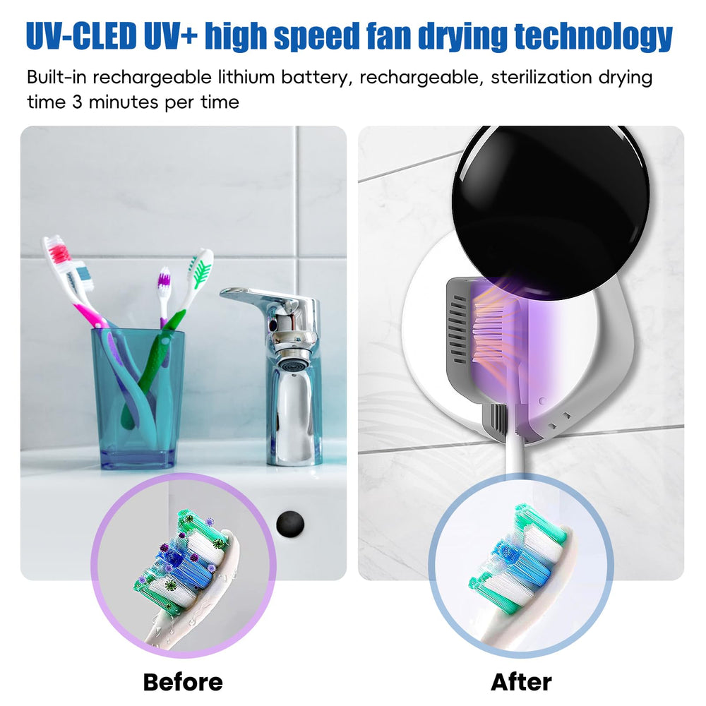 Sterilization UV light active inside the toothbrush case