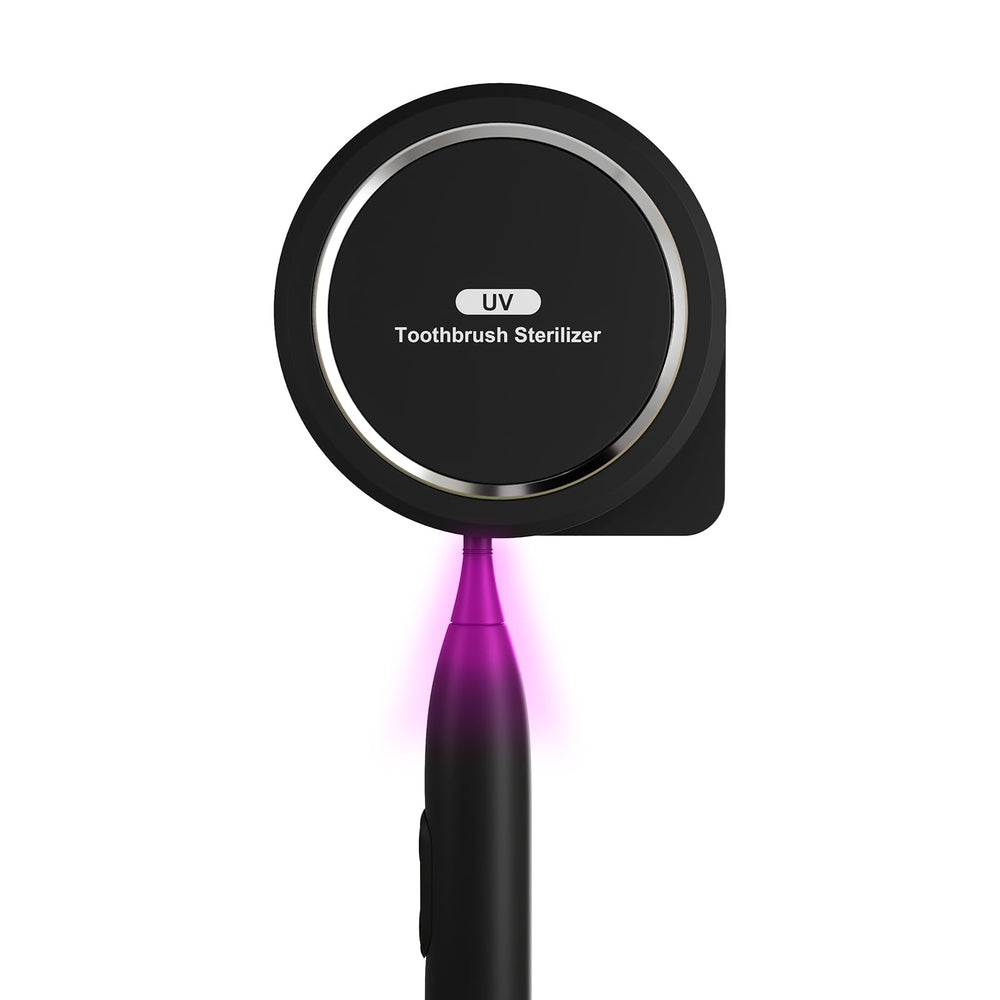 UV toothbrush sanitizer holder in black with lid closed