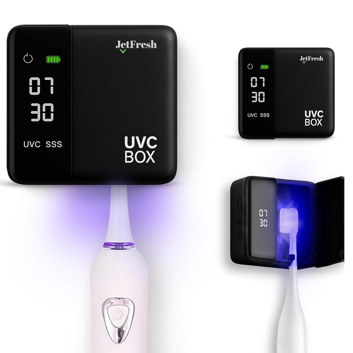 Wall-mounted UV toothbrush sanitizer with LED clock display