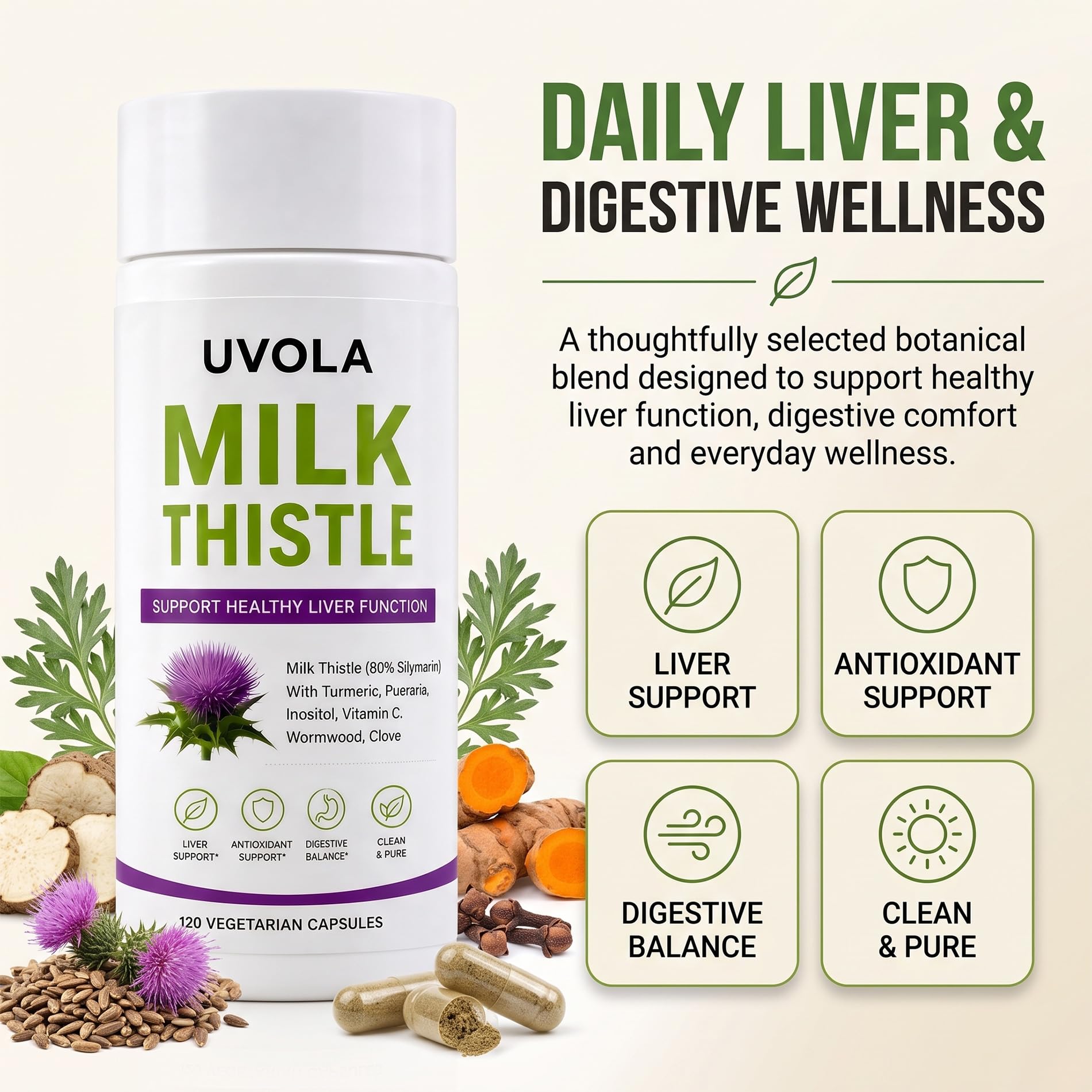 Uvola label nutrition closeup showing ingredient amounts and standardized silymarin