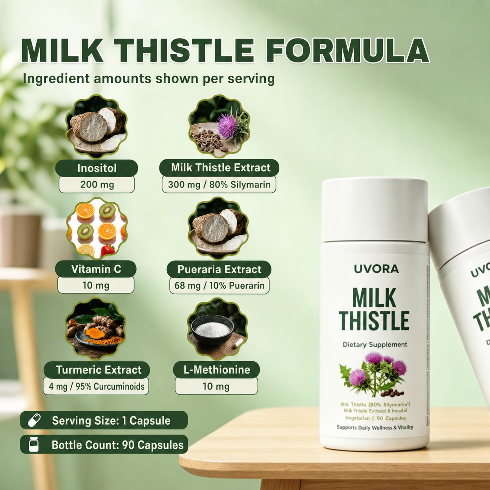 UVORA Milk Thistle capsules in hand illustrating single-capsule serving convenience