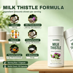 UVORA Milk Thistle capsules in hand illustrating single-capsule serving convenience