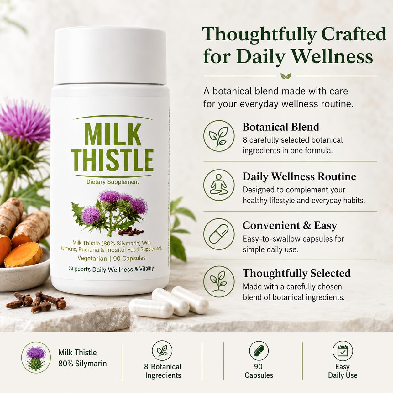 UVORA Milk Thistle on a kitchen counter lifestyle image showing daily routine integration