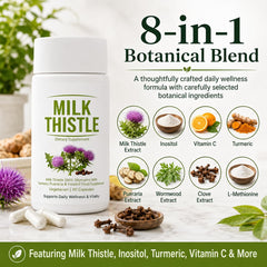 UVORA Milk Thistle powder texture and botanicals suggesting natural ingredients and purity