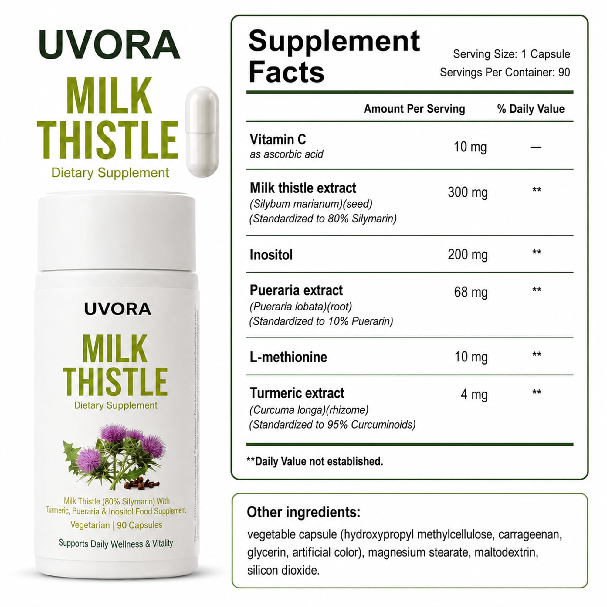UVORA Milk Thistle next to ruler to show capsule bottle size and travel-friendliness