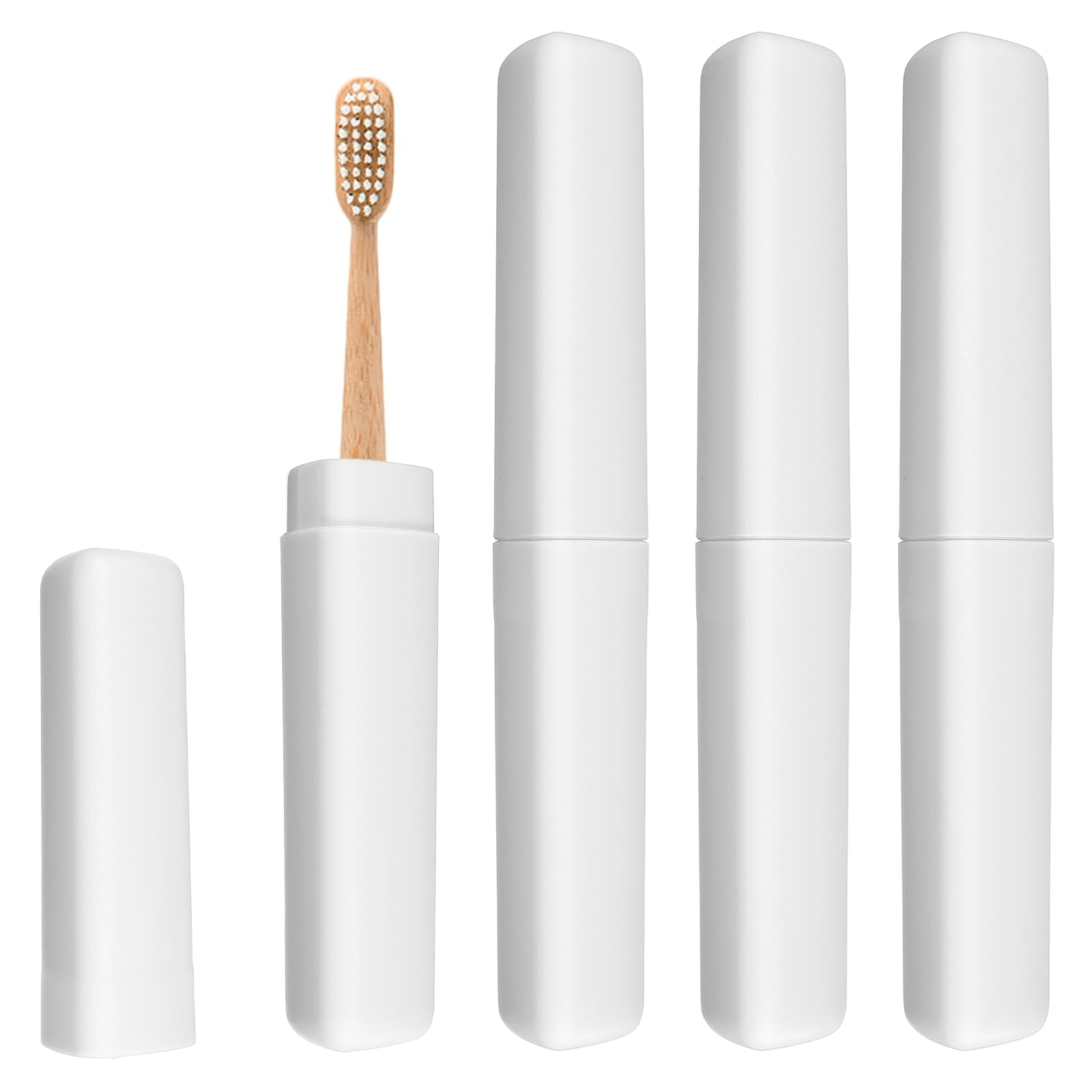 Front view of uxcell beige travel toothbrush case