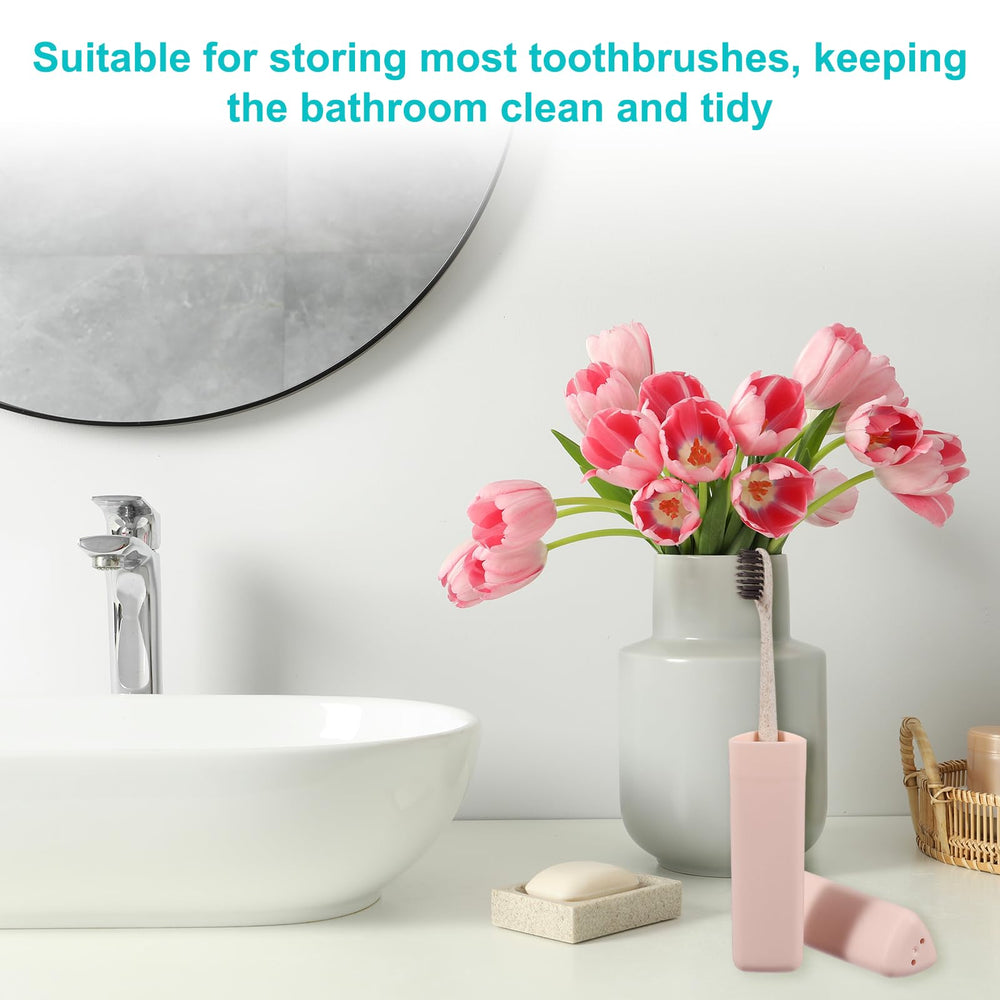 Pack of four beige travel toothbrush cases