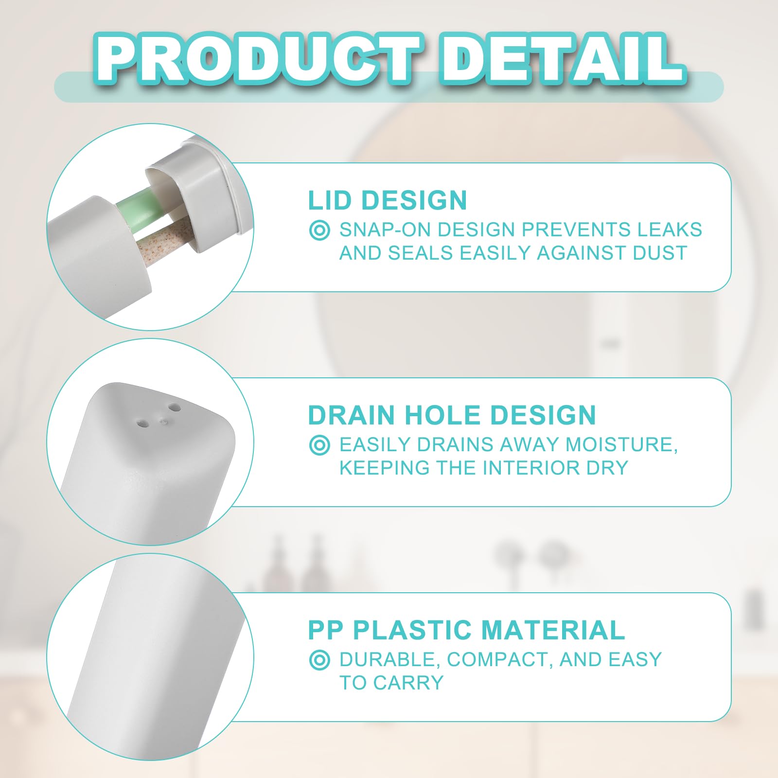 Close-up of gray plastic travel toothbrush container with dustproof lid