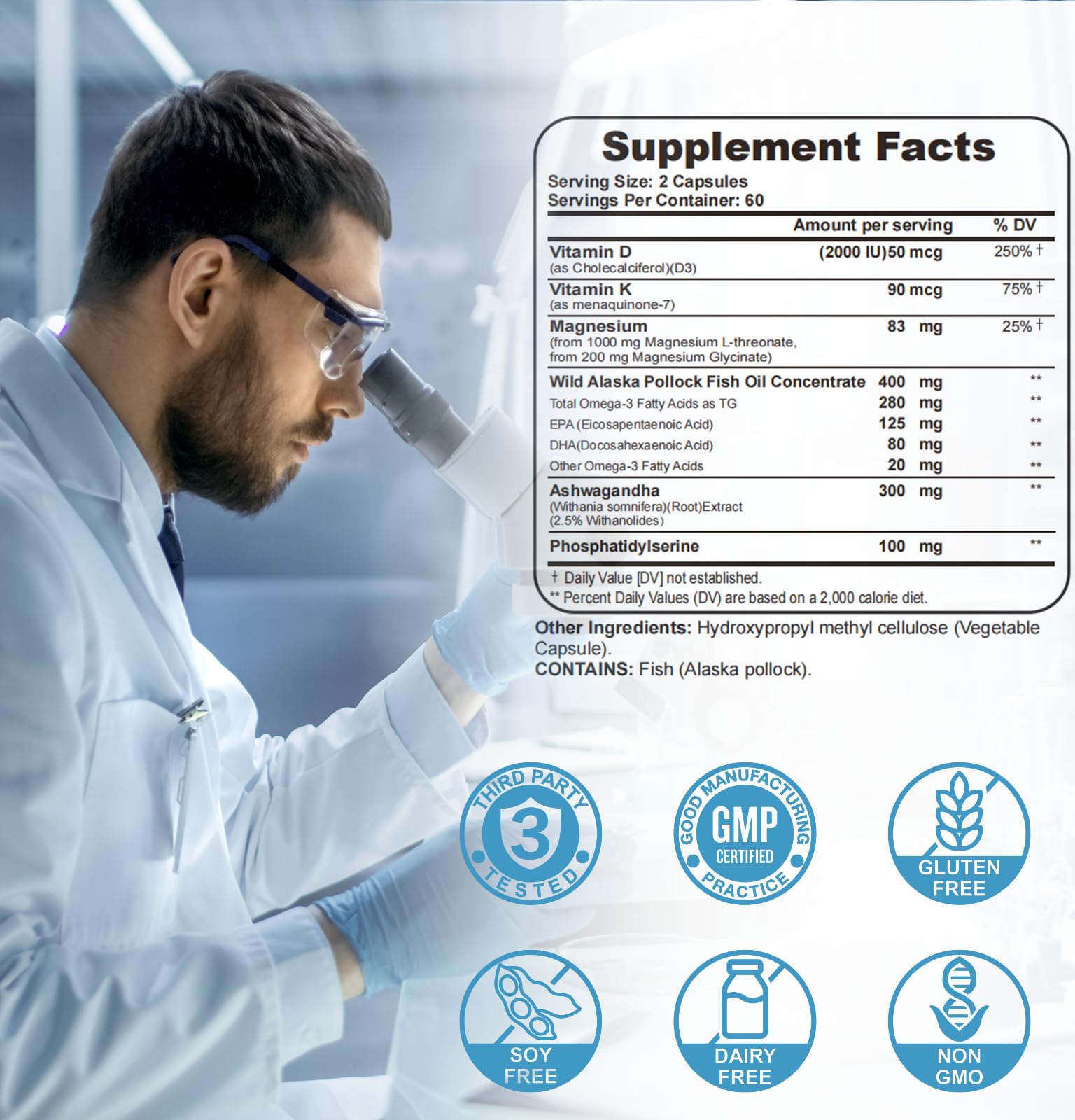 Close-up of ingredients for UXOEJIK Magnesium L-Threonate 2000mg