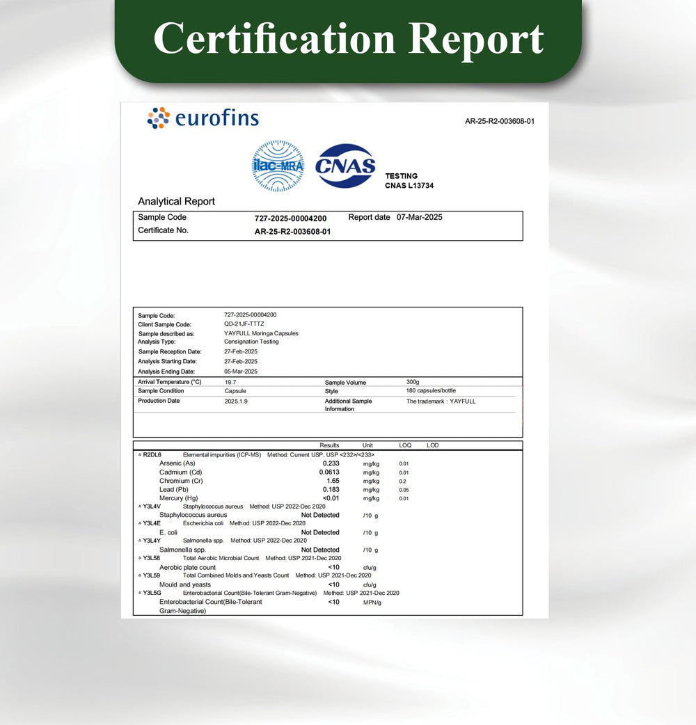 Close-up of UXOEJIK Moringa capsules