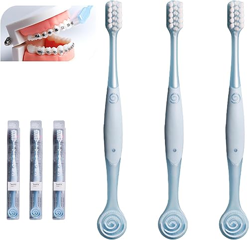 Front view of V-Shaped Orthodontic Toothbrush Blue 3pcs