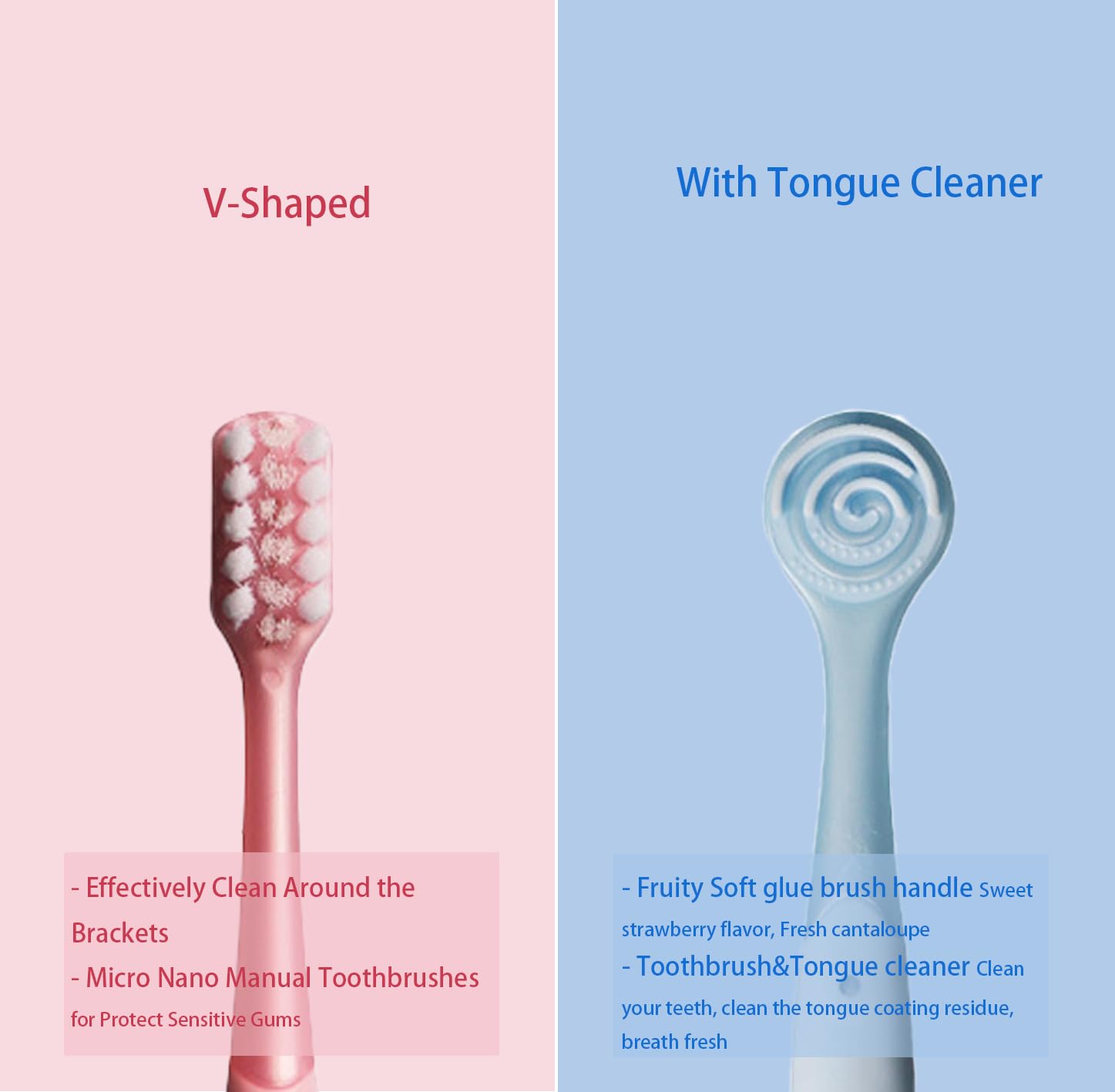 Side view of V-Shaped Orthodontic Toothbrush Blue 3pcs