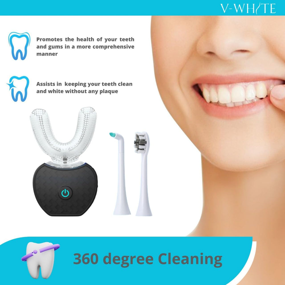 Hands-free operation and smart timer on V-WHITE toothbrush
