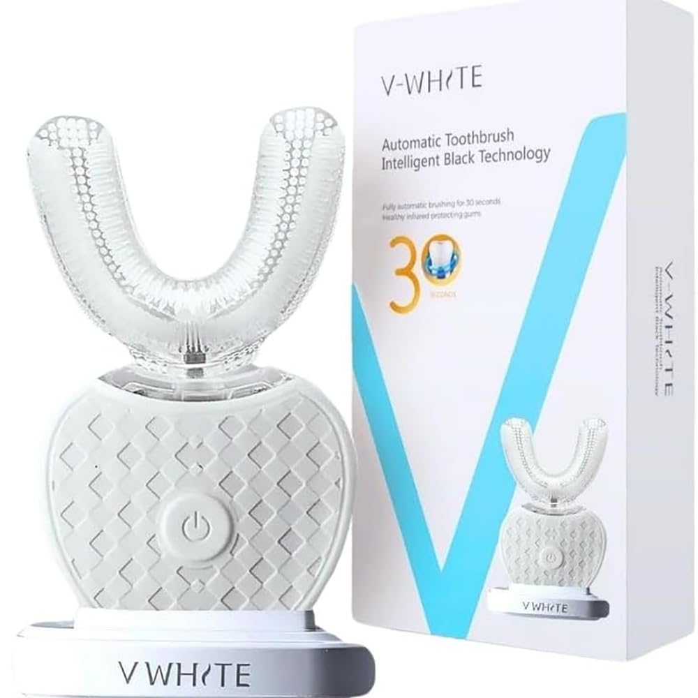 V-WHITE Ultrasonic U-shaped toothbrush displaying 360° cleaning design