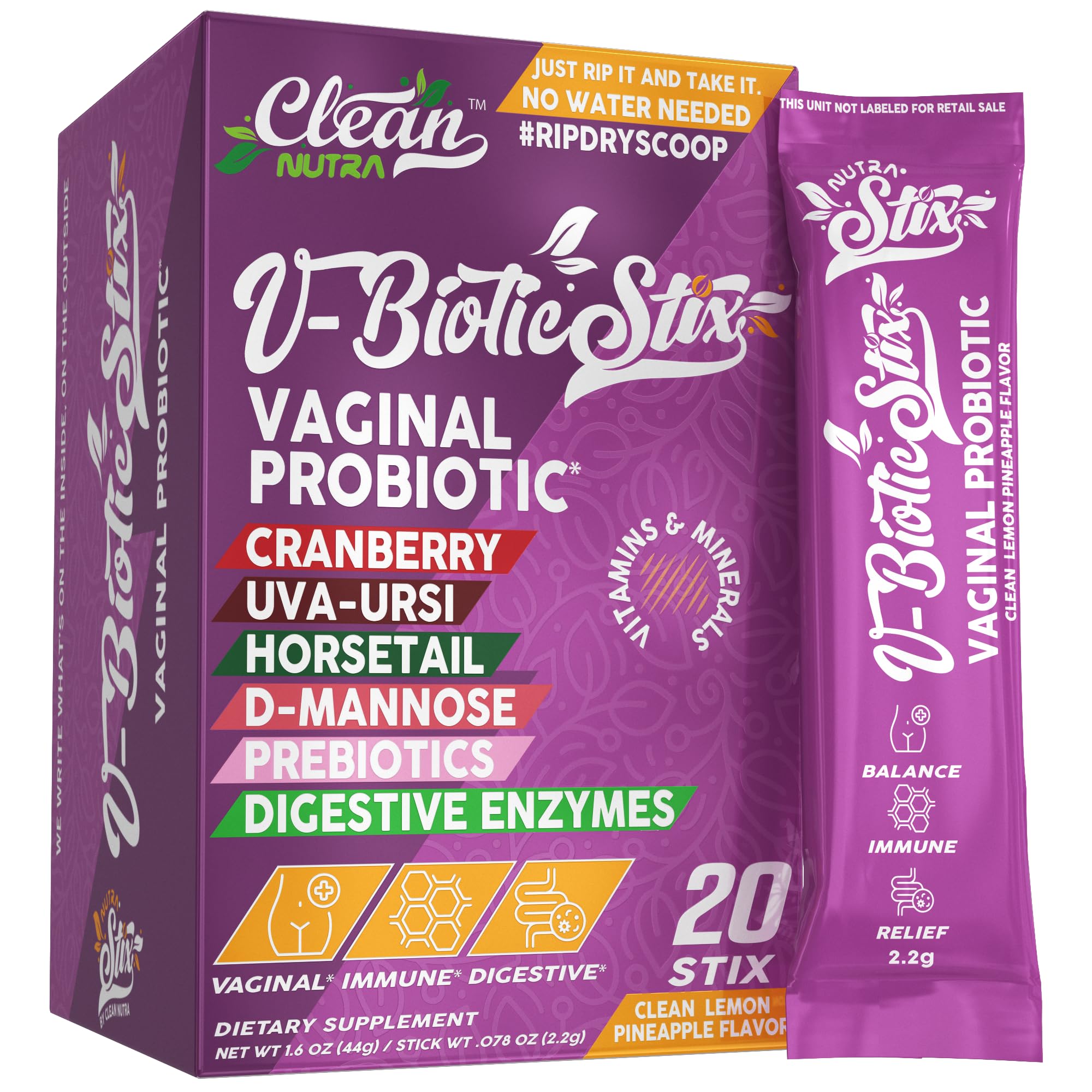 V-Biotic STIX vaginal probiotics with cranberry and D-Mannose packaging