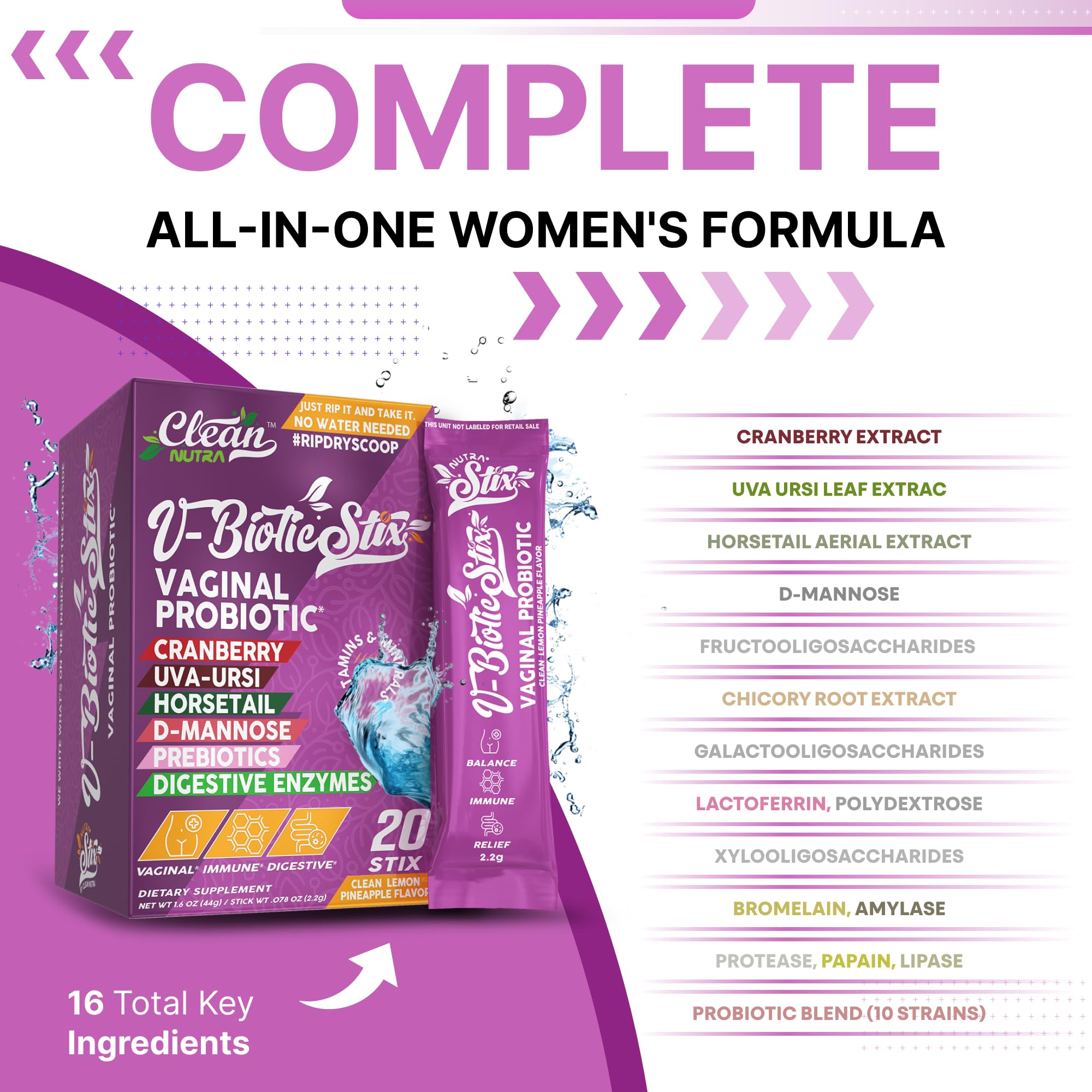 Close-up of cranberry and D-Mannose probiotic STIX powder