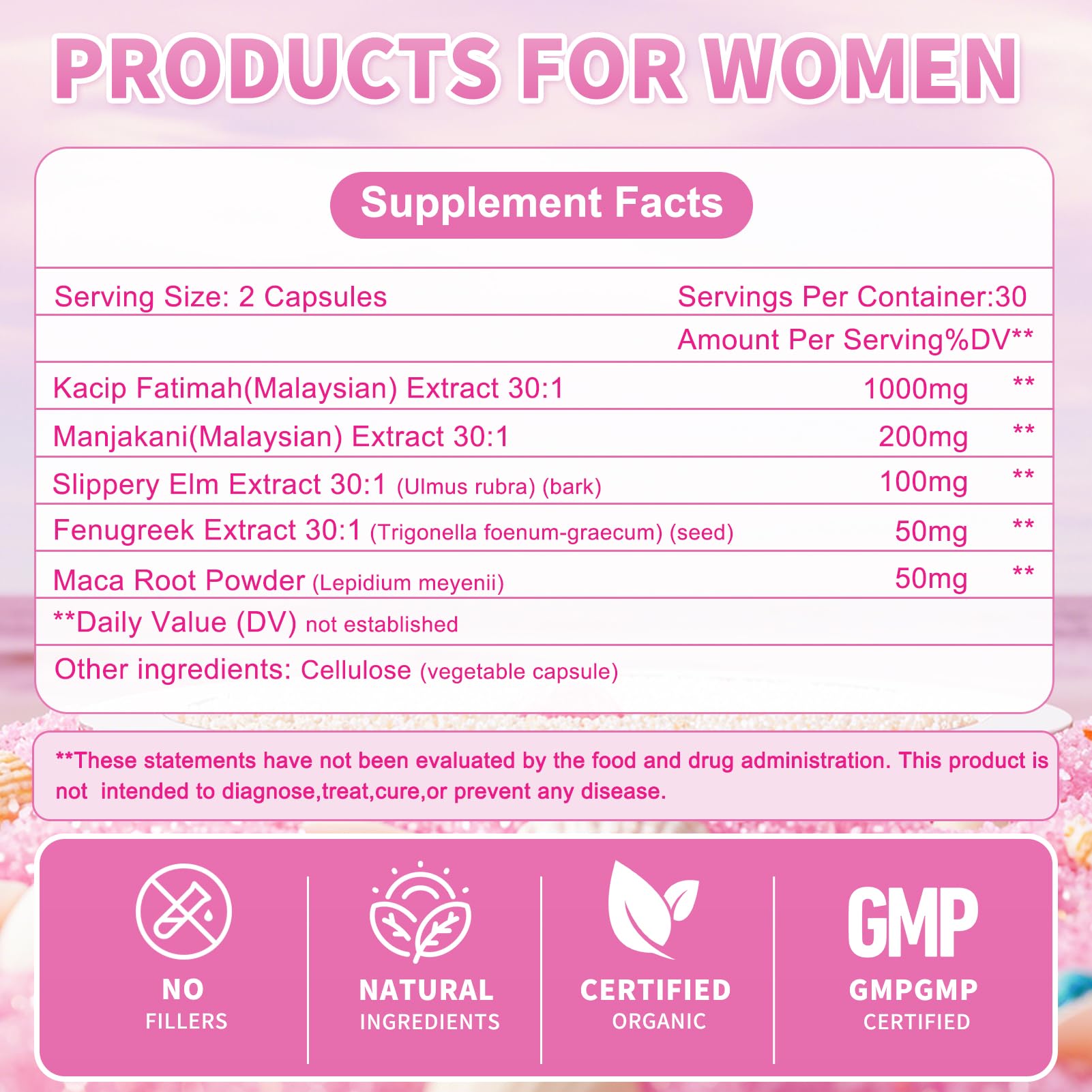 Slippery Elm ingredient representation in capsules