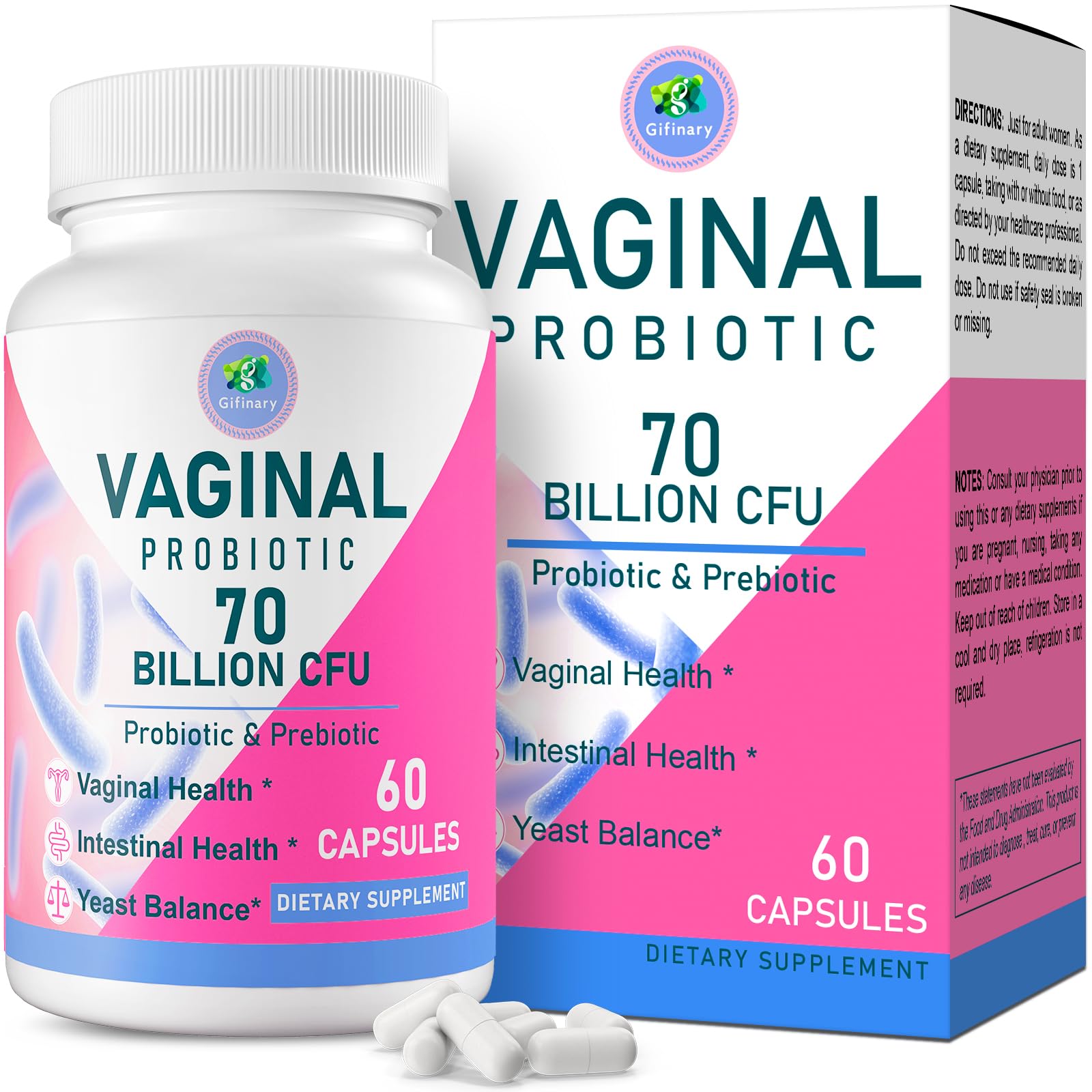 Bottle of Vaginal Probiotics with 70B CFU on label