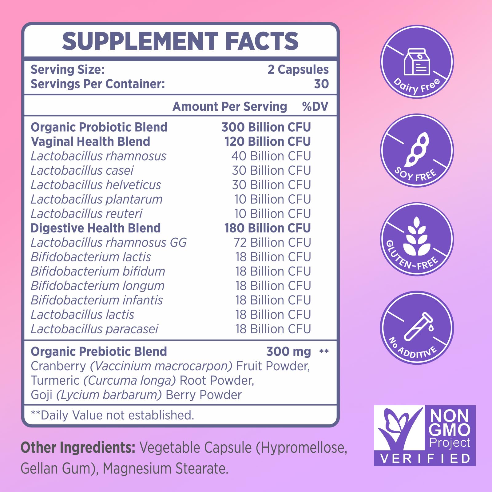 Vaginal probiotics bottle with 60 capsules on white background