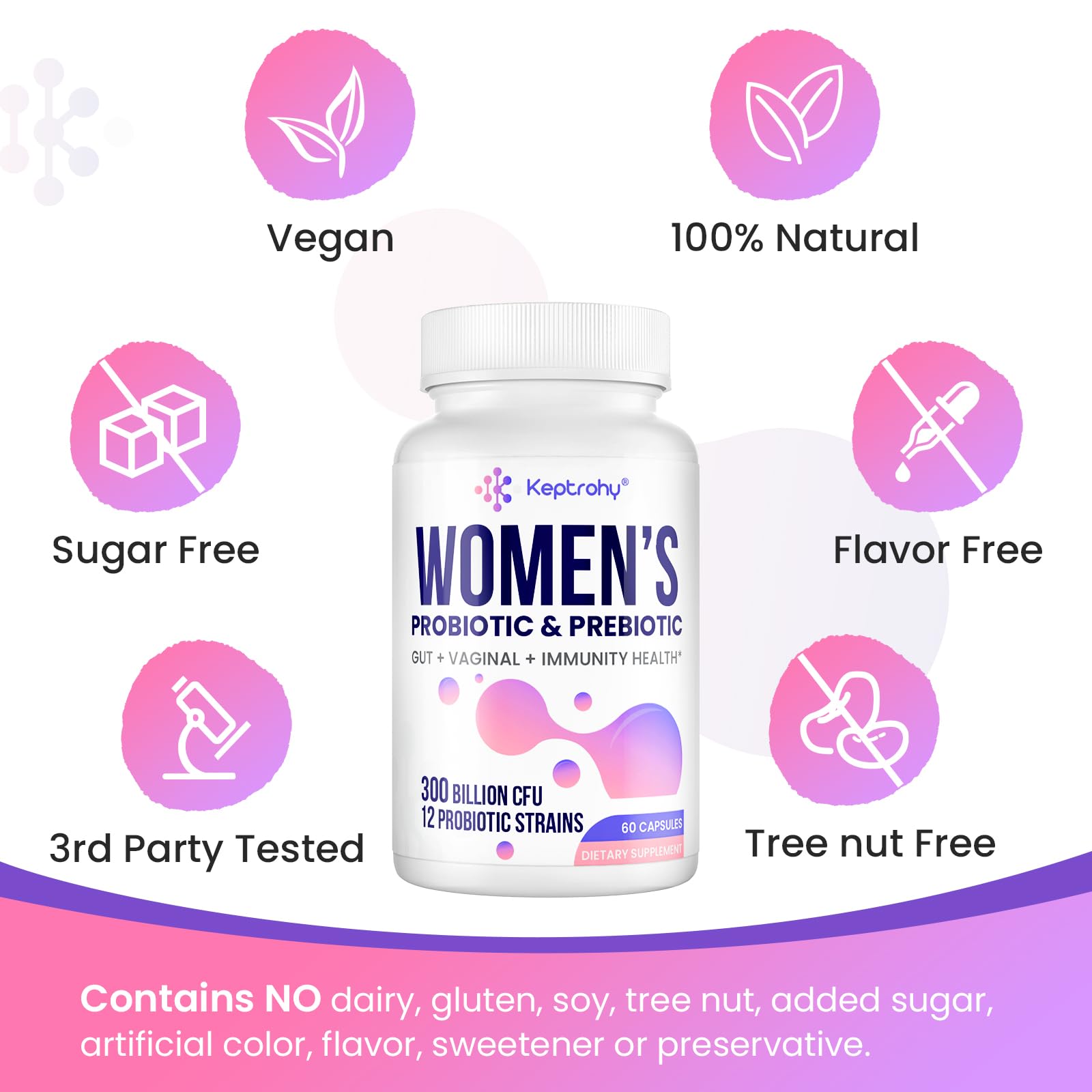 Cranberry extract and probiotic blend accent on bottle label