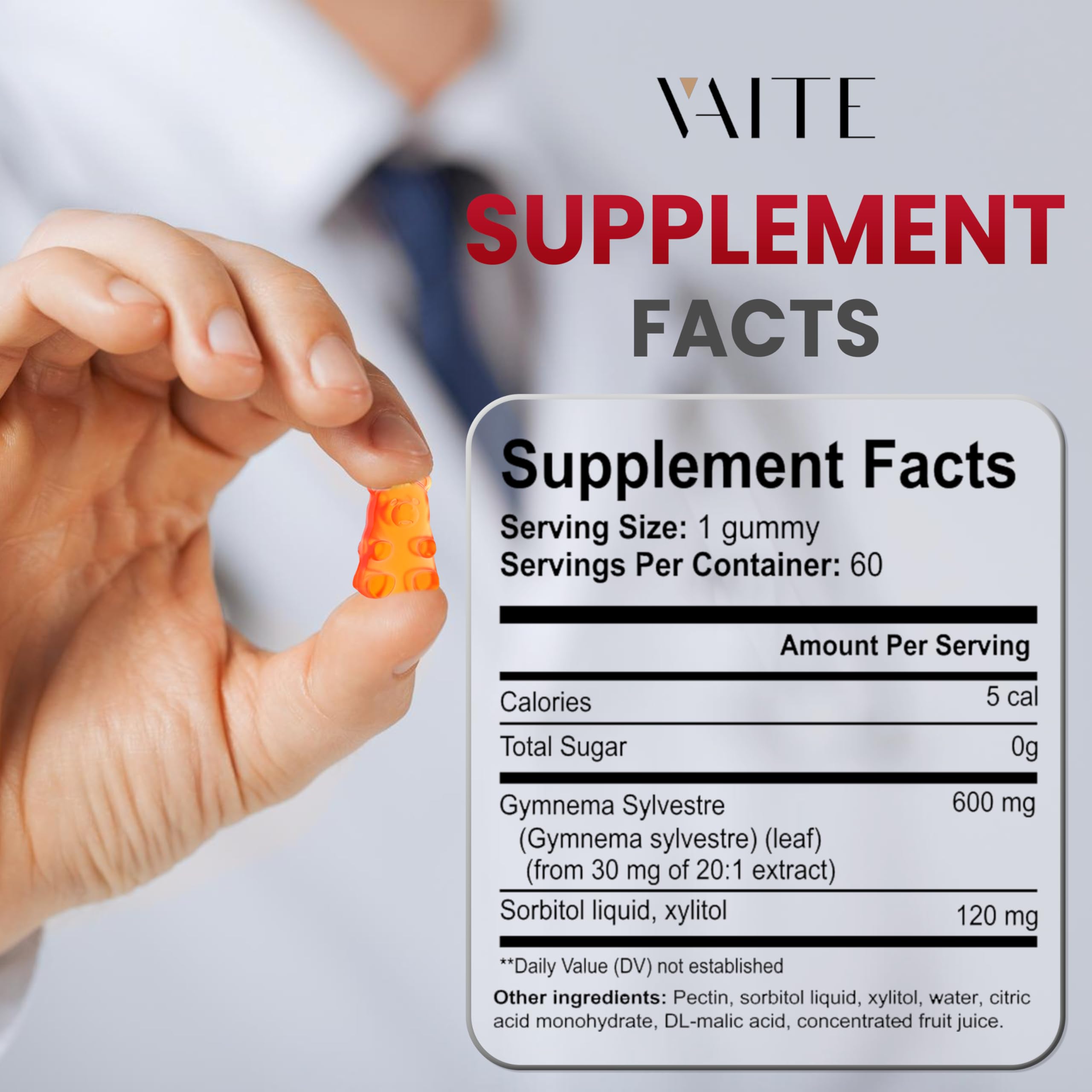 Close-up of Gymnema Sylvestre ingredients and 600 mg per gummy