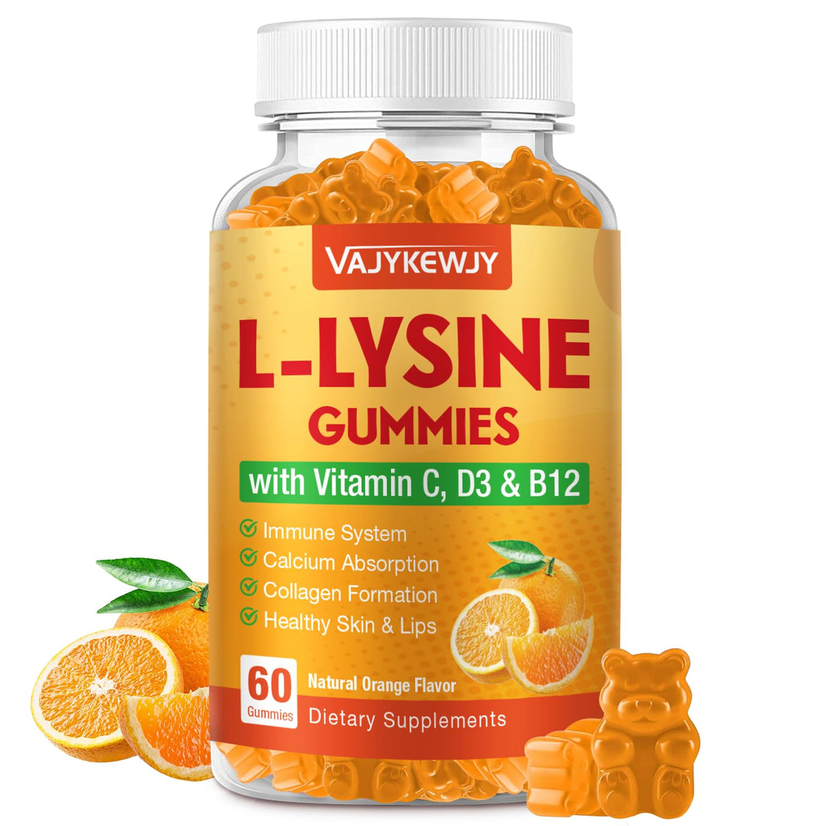 VAJYKEWJY L-Lysine Gummies 60-count bottle front view