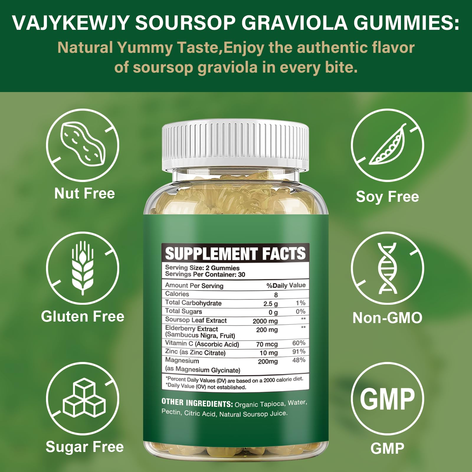 Nutrition label highlighting 2000 mg soursop leaves extract