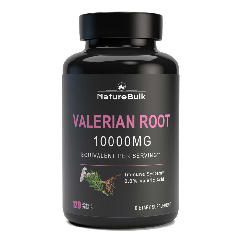 Front view of NatureBulk Valerian Root Capsules bottle