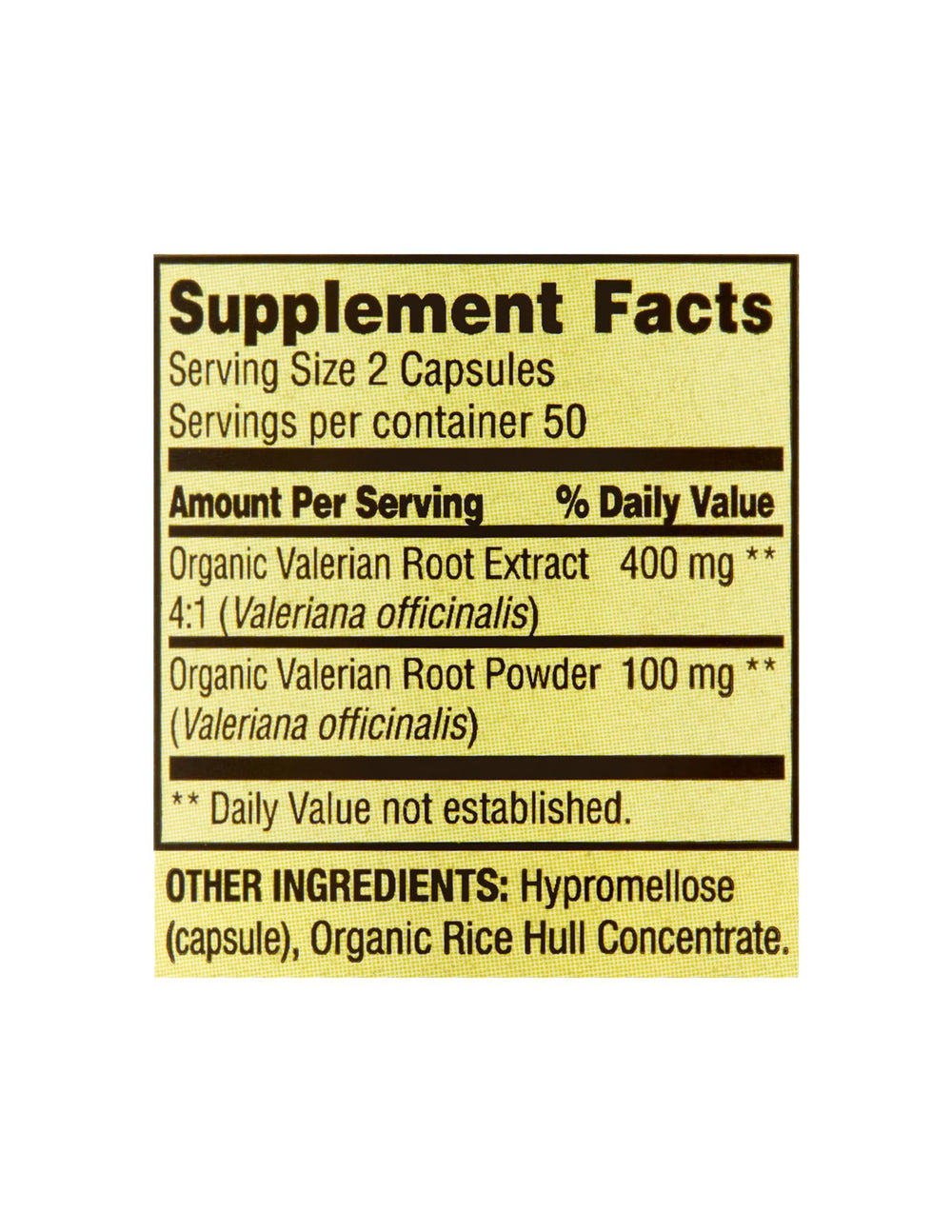 Valerian root extract 400 mg plus powder 100 mg ingredients