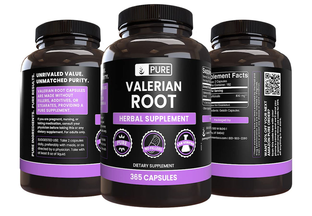 Valerian Root capsules showing single-ingredient formula
