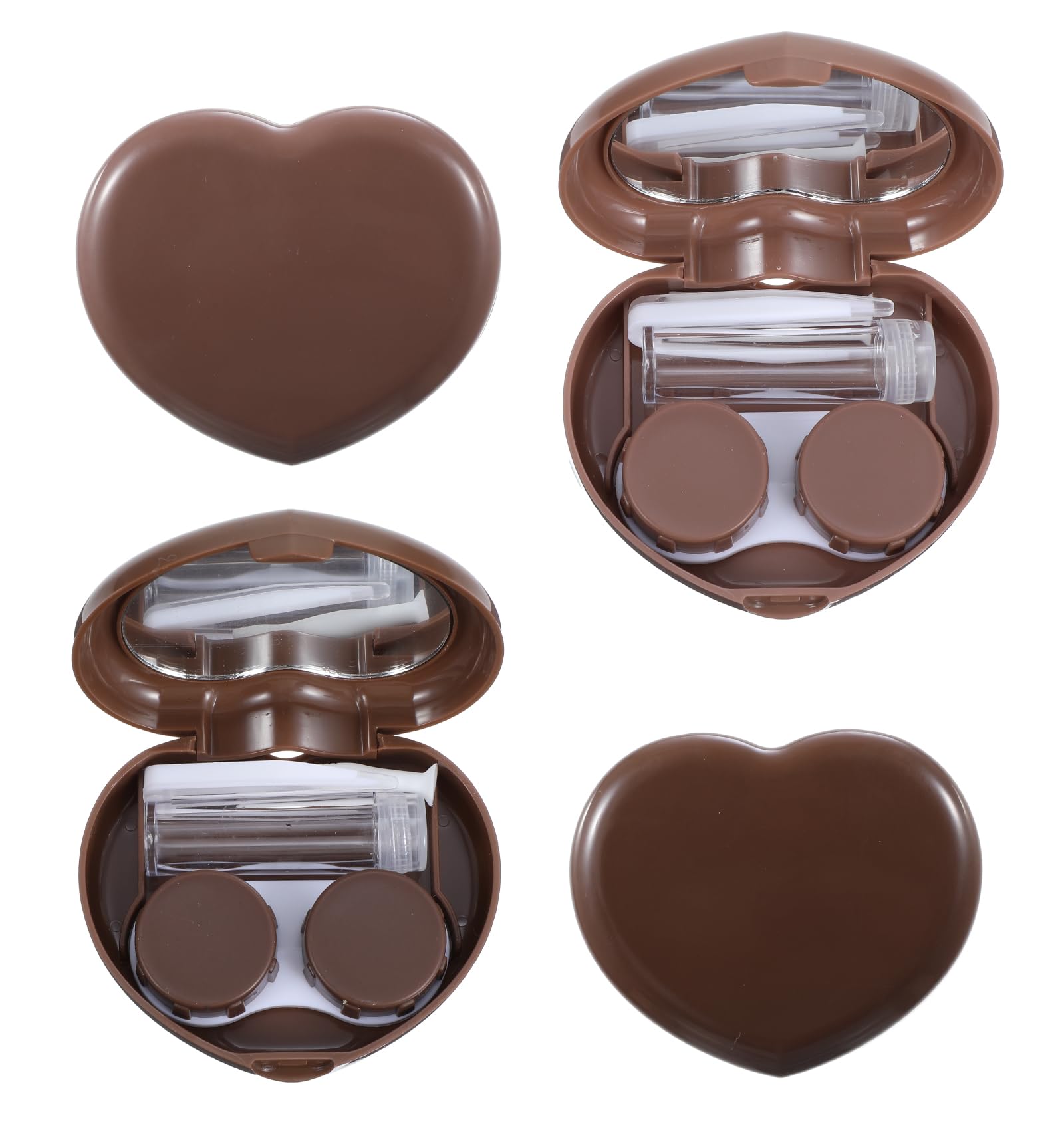 Brown heart-shaped contact lens case - front view