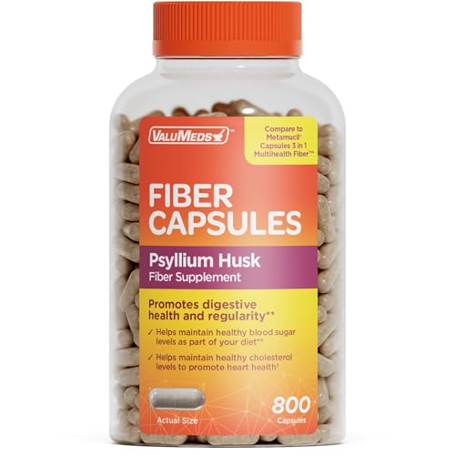 ValuMeds Psyllium Husk Daily Fiber 520mg capsules, 800-count bottle
