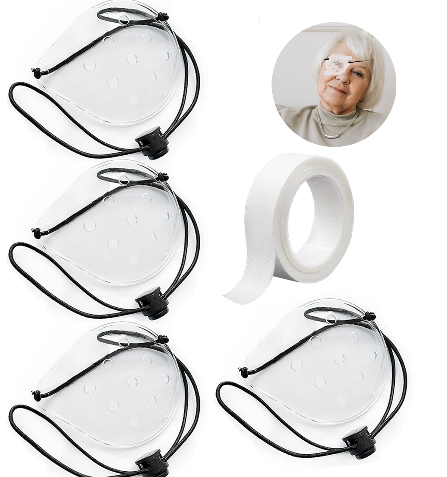 Vandorla Eye Shield 4-pack: transparent plastic shields with tape and elastic rope
