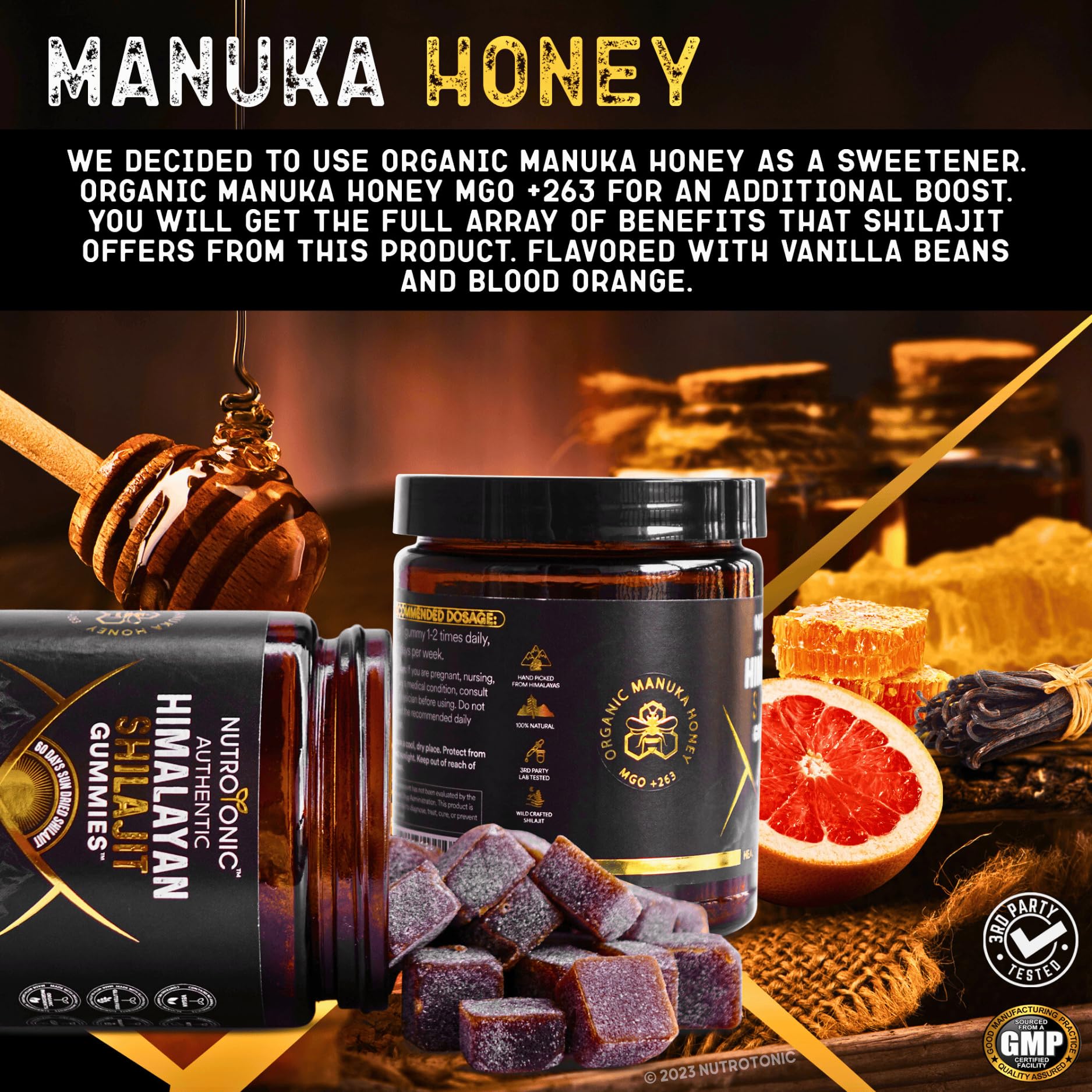 Gummy flavor: vanilla beans and organic blood orange