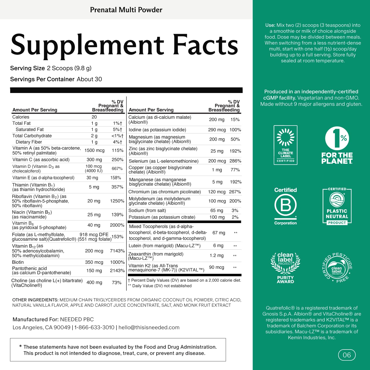 Serving idea: vanilla prenatal powder added to smoothie or oats