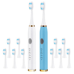 VANTREEGAO Electric Toothbrush 2 Pack - White and Blue front view