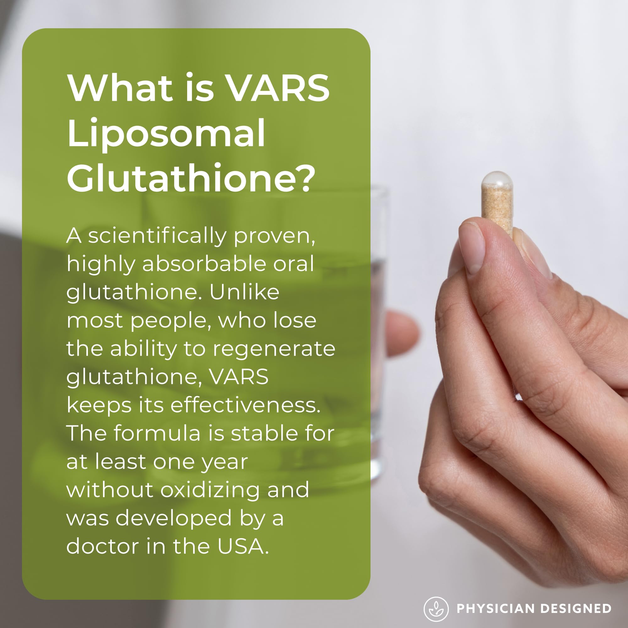 Bottle label for VARS liposomal glutathione capsules