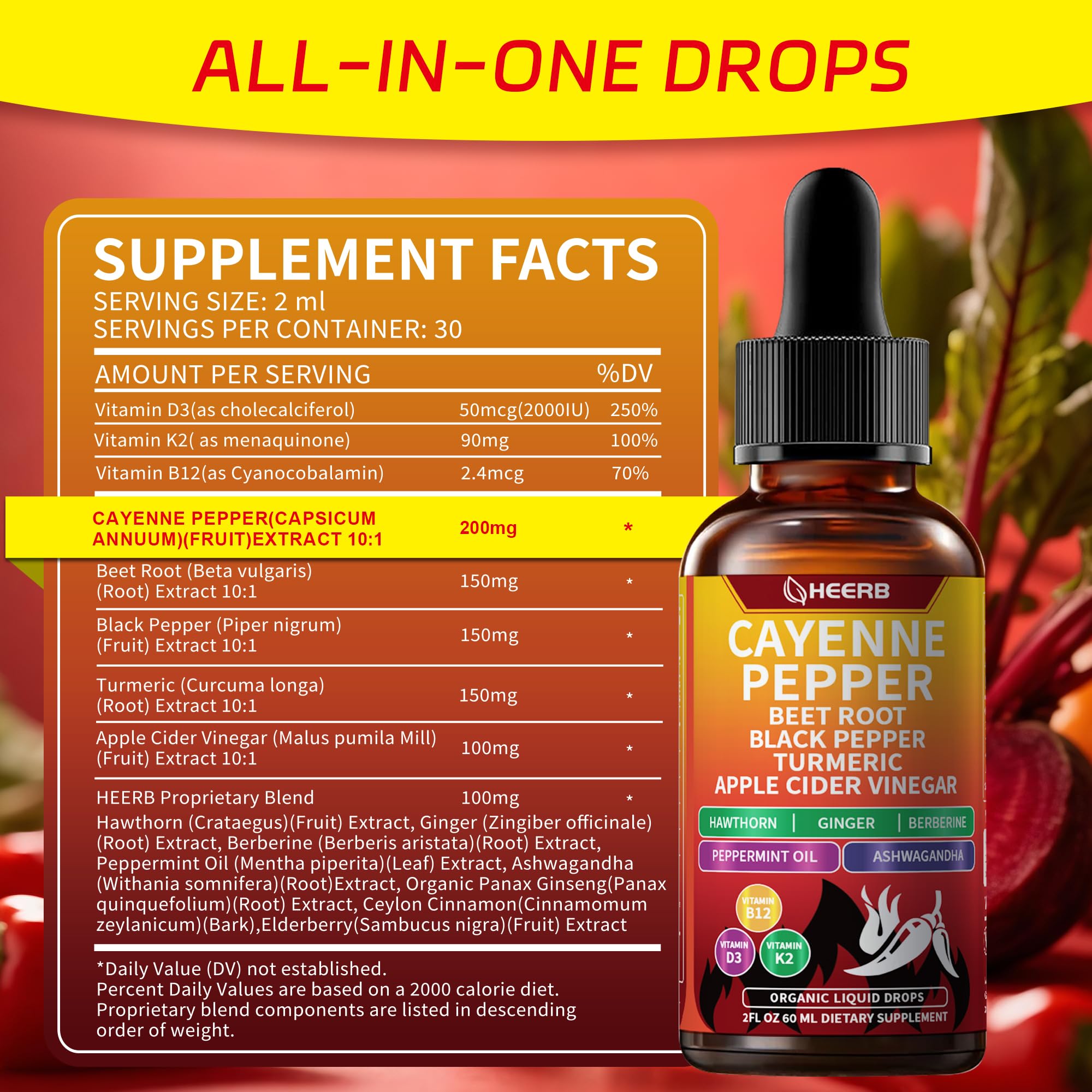 Herbal blend of Hawthorn, Ginger, Berberine, Ashwagandha and Elderberry